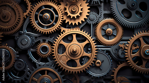 Gears and mechanisms background, industrial innovation, gears and gears working together