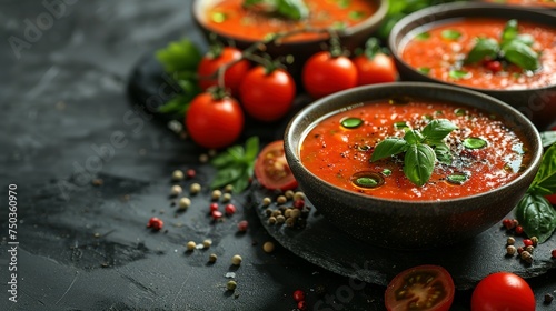 Homemade vegetarian soups and ingredients for cooking. In a bowl. Healthy food concept. Advertising photo