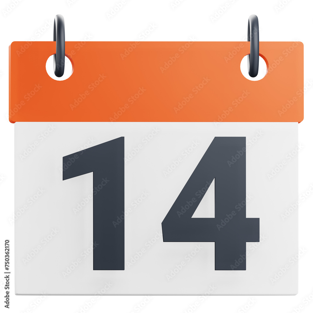 Fototapeta premium 3d 14th fourteen day of month calendar illustration