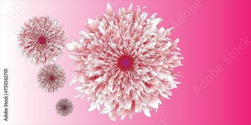 Pink floral element isolated on light blue background. Including blooming flowers.