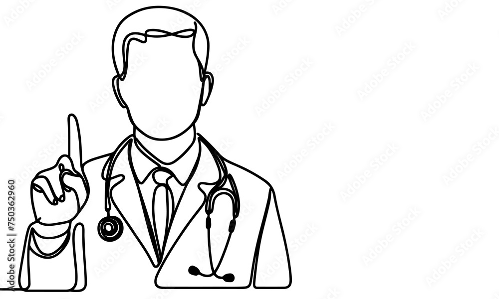 Continuous one black line art hand drawing doctors. National doctor day concept vector illustration on white background with copy space Continuous one black line art hand drawing doctors. National doctor day concept vector illustration on white background with copy space
