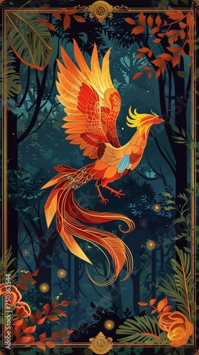 Phoenix with Flame In Frame Illustration © Hungarian