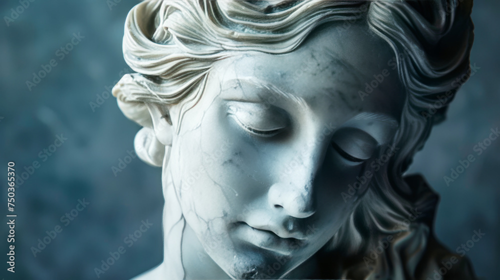 A beautiful marble statule of the greek goddess Nyx, the greek goddess of the night