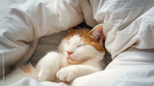 Cute cat sleeping in bed
