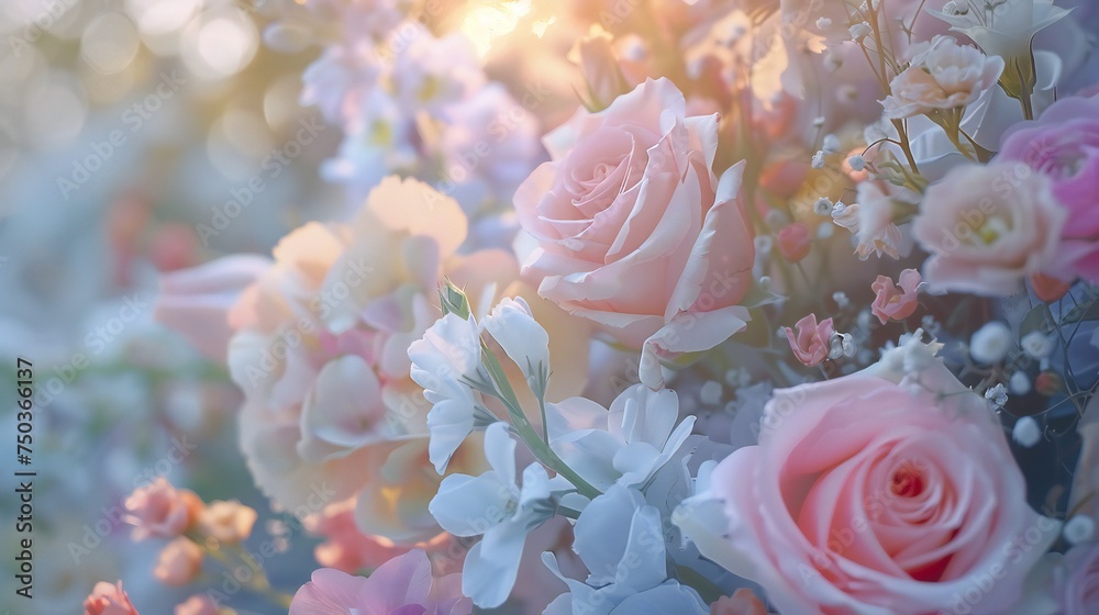Bridal Serenity: A tranquil setting featuring the soft hues of wedding flowers. Bridal Serenity: A tranquil setting featuring the soft hues of wedding flowers.