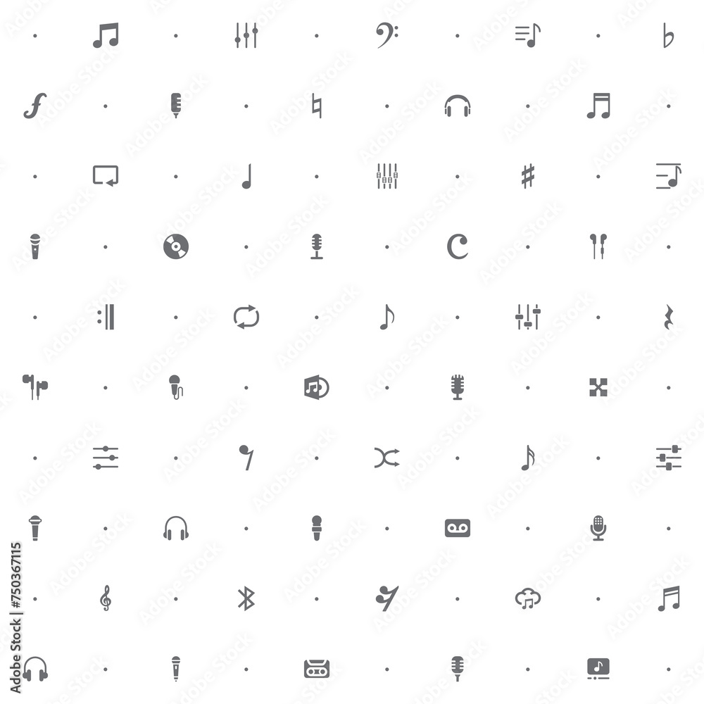 Fototapeta premium Seamless pattern music and music note icon on white background. Included the icons as media, sound, multimedia, audio, musical, waveform And Other Elements.