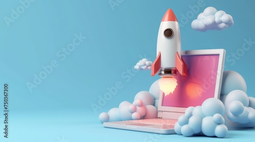 Rocket launch on laptop