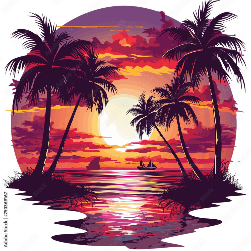 tropical island with palm on isolated background