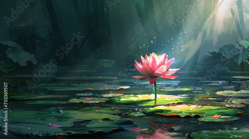 Rosy lotus illuminated by sunshine.