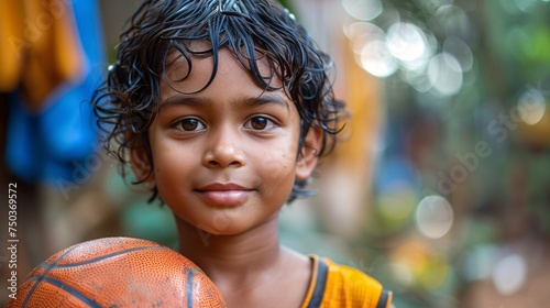 An image of a young Native American male holding a basketball.
