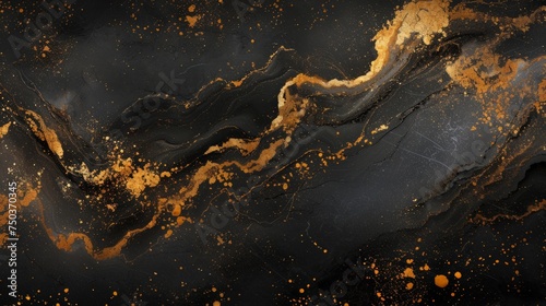 black and gold marble textured background. Abstract design, © Ainur