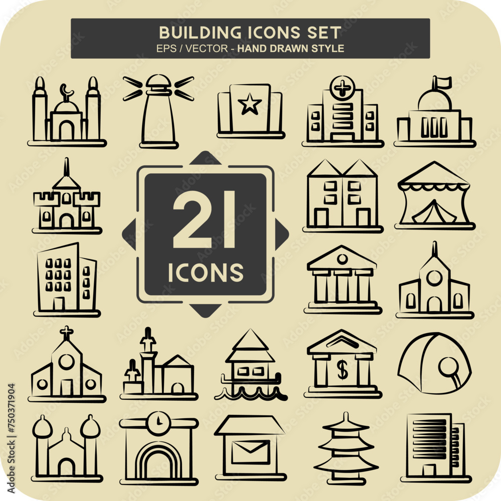 Icon Set Building. suitable for education symbol. hand drawn style. simple design editable Icon Set Building. suitable for education symbol. hand drawn style. simple design editable