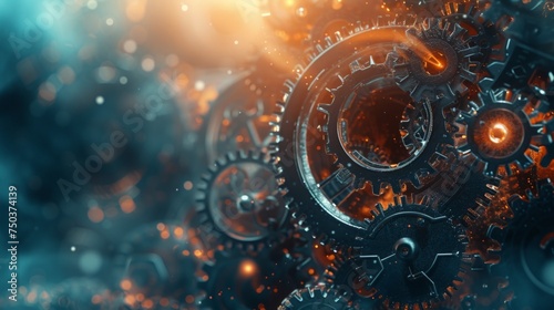 futuristic abstract background with interlocking gears and cogs
