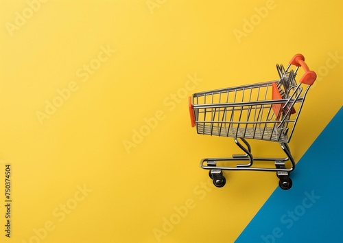 Dynamic Shopping Cart on Color Block Background - Retail Concept