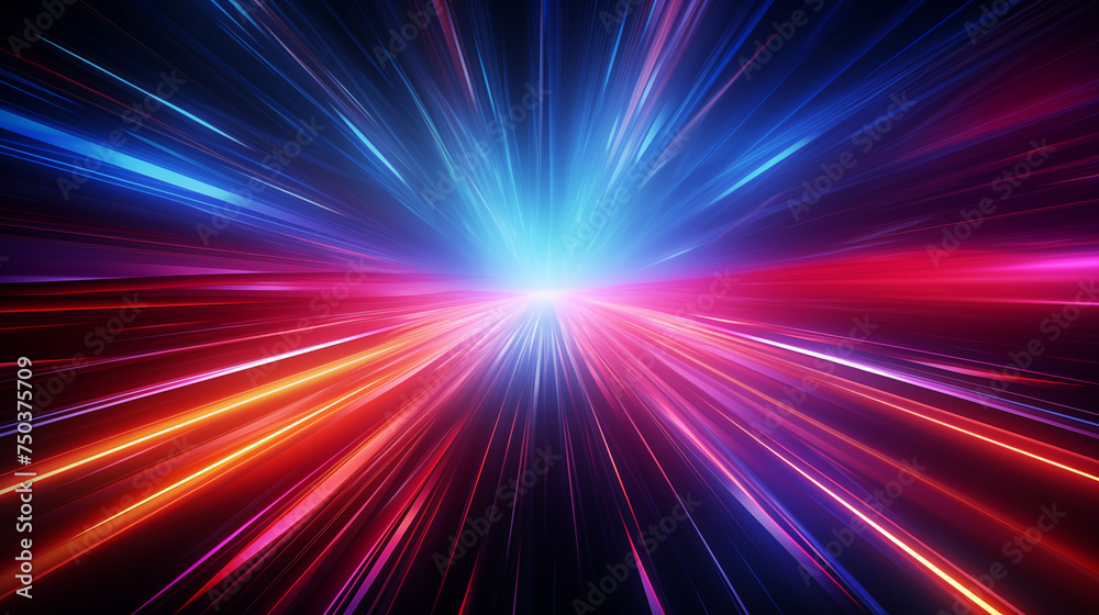 Futuristic abstract background, colorful bright neon rays and glowing lines. AI generative