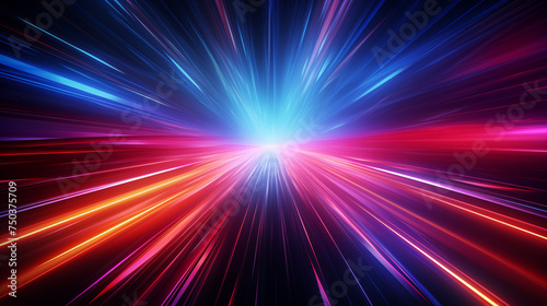 Futuristic abstract background, colorful bright neon rays and glowing lines. AI generative © sdmin_d