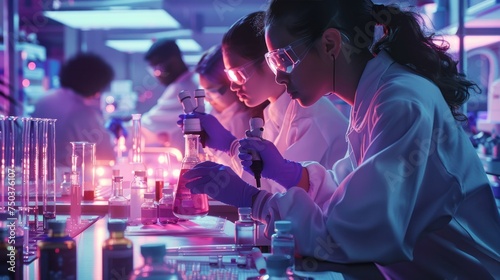 A high-tech lab with microbiology researchers who design, engineer, and develop.