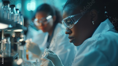 A high-tech lab with microbiology researchers who design, engineer, and develop.