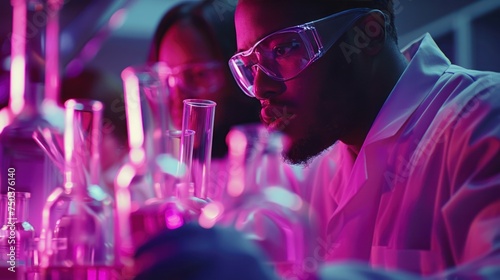 A high-tech lab with microbiology researchers who design, engineer, and develop.