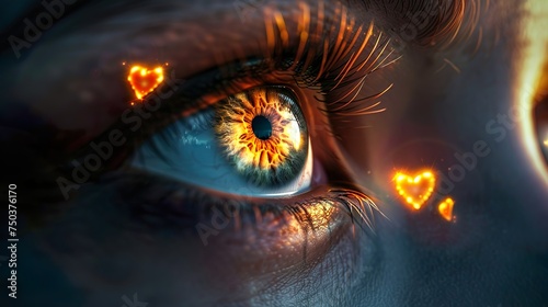 heartlight gaze: the ethereal allure of a yellow-illuminated eye