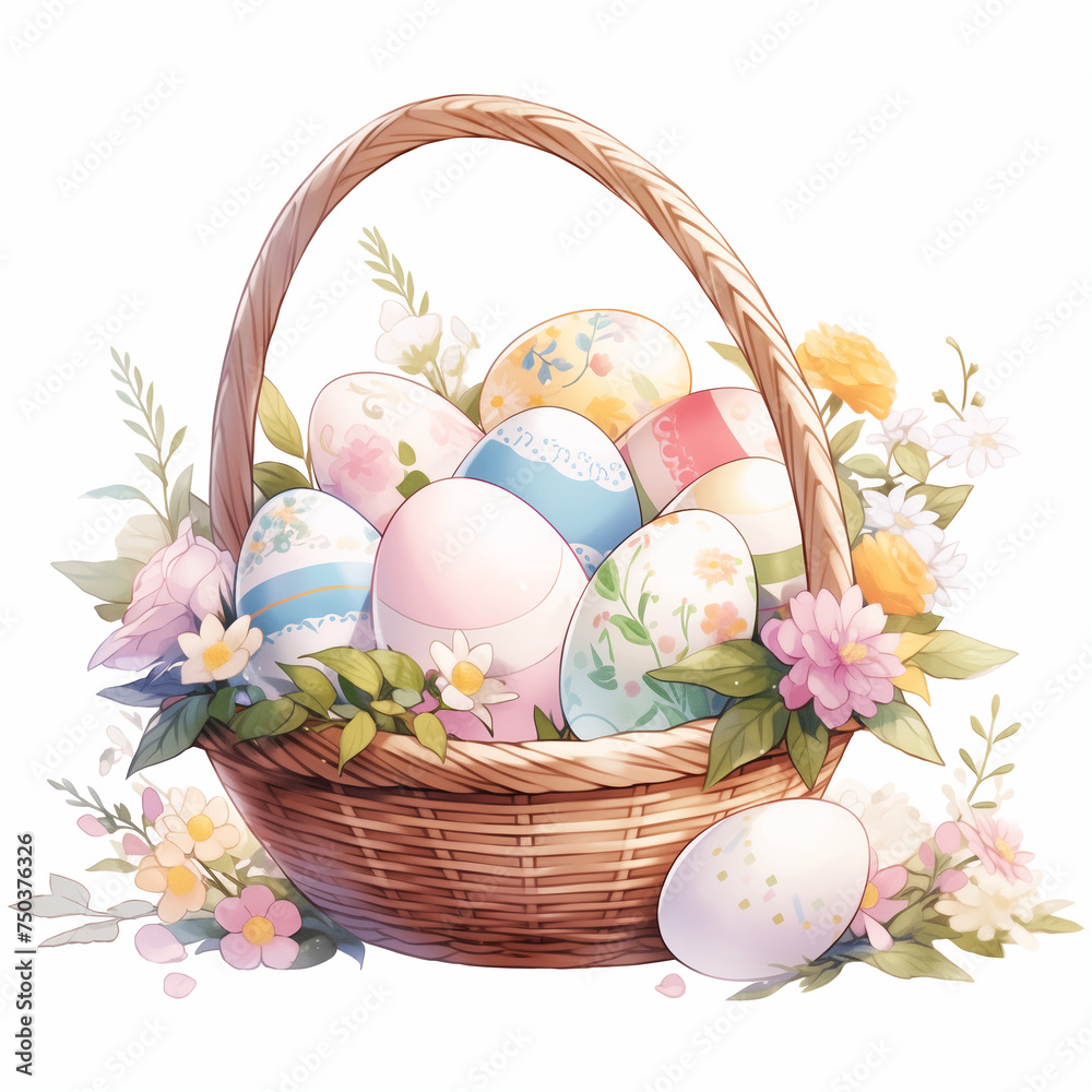 easter eggs in basket-generative AI