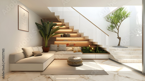 home interior design small space storage under stair area organize concept,generative ai photo