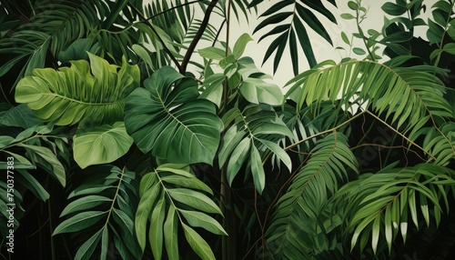 Tropical tree leaves and branch foreground photo