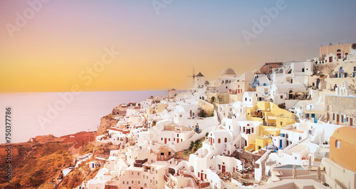 The famous of landscape view point as Sunset sky scene at Oia town on Santorini island, Greece © SASITHORN