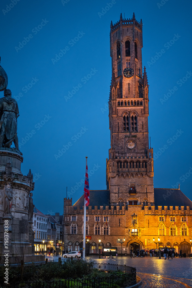 Fototapeta premium Bruges in Belgium. The tower of the main house on the marketplace