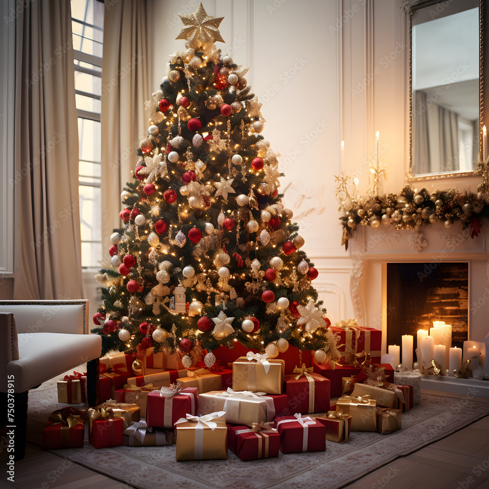 Vibrant and Warm Setting of Christmas; The Celebration Spirit Embraced in the Dancing Twinkles of the Lavish Fir