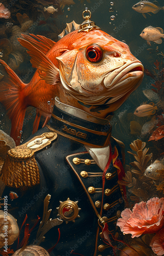 Regal Marine Commander Surreal Artwork of a Goldfish in an Ornate