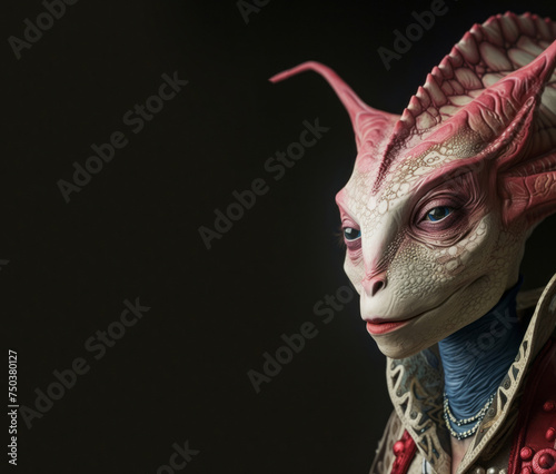 The foreground features a female alien with pink makeup and a blue UFO costume. © Duka Mer