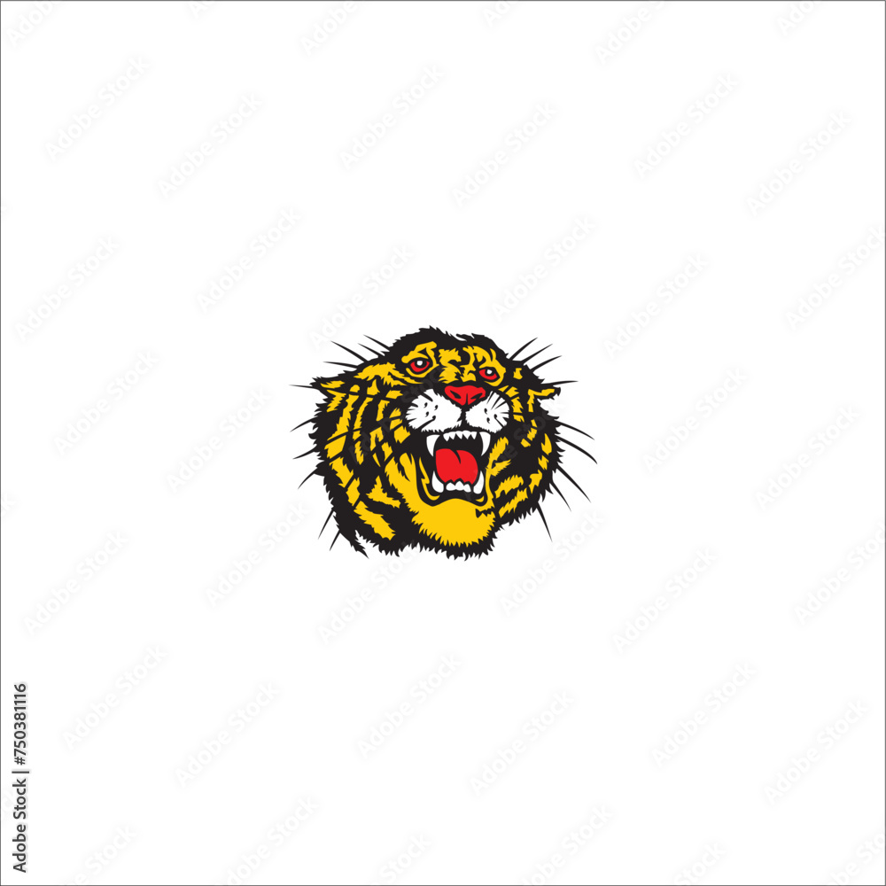 Vector tiger face with open mouth can be used as sticker, graphic design 