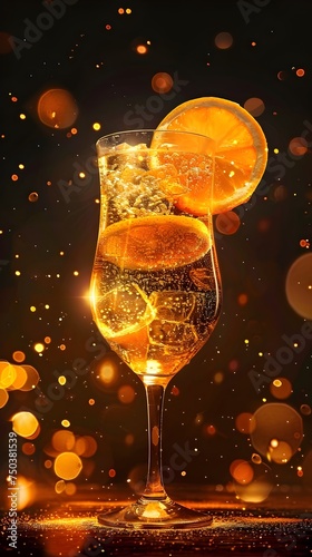 Orange Cocktail in a Glass with Gold Sparkles and Orange Slice Garnish - A stylish and refreshing orange cocktail in a glass with gold sparkles and an orange slice garnish Shot in a confetti-like dots
