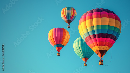 Soaring Colors: Vibrant Hot Air Balloons Ascending in the Clear Blue Sky - A Symbol of Freedom and Adventure