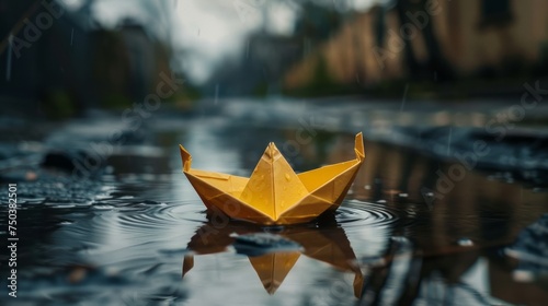 A paper boat floating in a puddle, symbolizing the journey of resilience through adversity