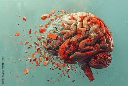 Surreal broken brain crumble . Neurological disease concept .