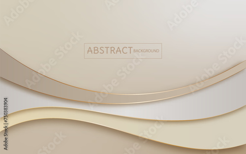Abstract background with beige wavy shape and gold line, vector illustration
