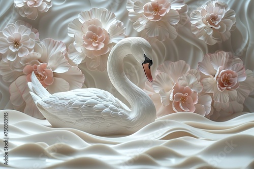 3D murals flower wallpaper and swan abstract background for interior © ranjan