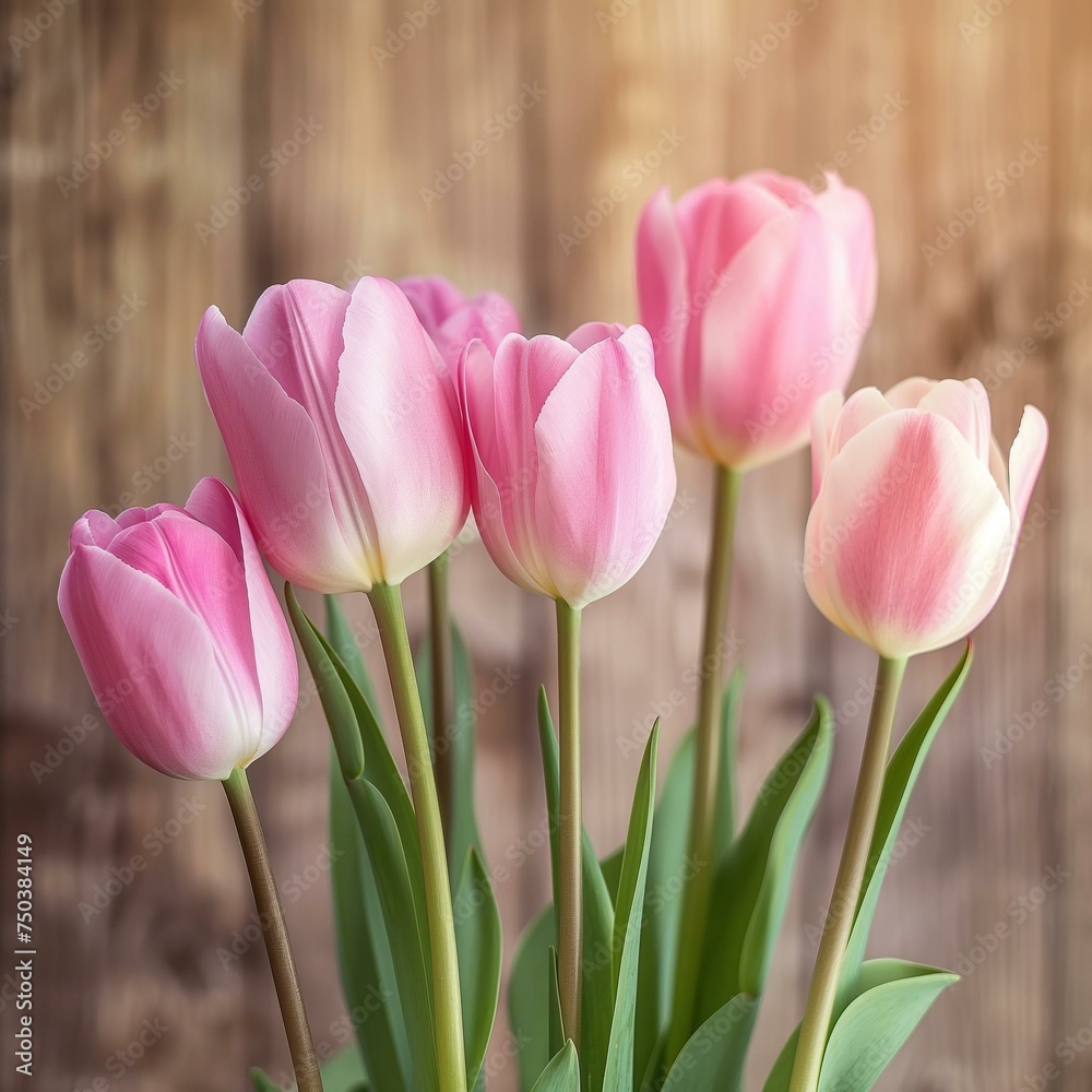 Elegant Pink Tulips on Rustic Wooden Background for Springtime Elegant Pink Tulips on Rustic Wooden Background for Springtime
