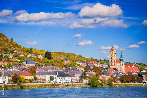 Krems an der Donau, Austria. Wachau Valley on Danube River, autumn colored landscape.