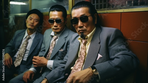 Japanese mafia in cinematic style. Tokyo vice. Criminals in Japan and Tokyo. Gangsters, gangland, crime syndicates in Asia  photo