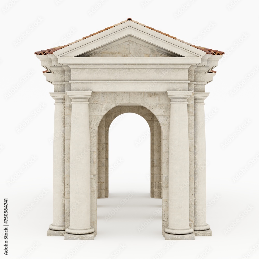 Fototapeta premium Classic pergola with columns. High resolution photorealistic 3d rendering isolated on white background. Front view