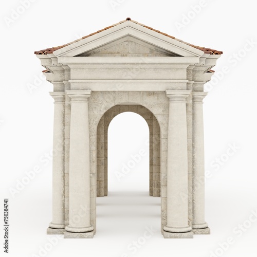 Classic pergola with columns. High resolution photorealistic 3d rendering isolated on white background. Front view