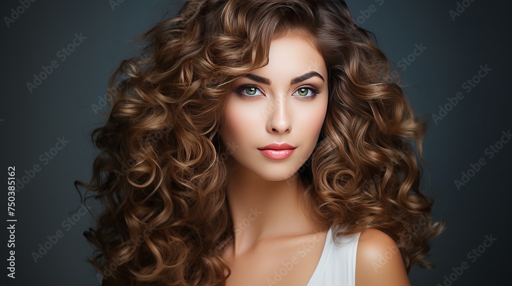 Smooth, healthy hair and glowing, tan skin natural beauty model for hair and skin care products