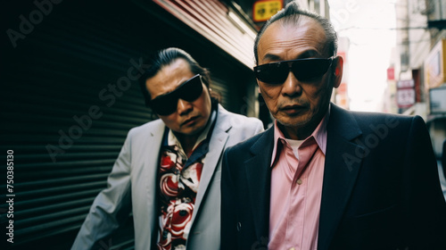 Japanese mafia in cinematic style. Tokyo vice. Criminals in Japan and Tokyo. Gangsters, gangland, crime syndicates in Asia 