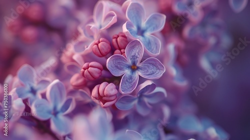 Macro capture of lilac flowers dancing in an enchanted waltz of frozen and warm blending colors.