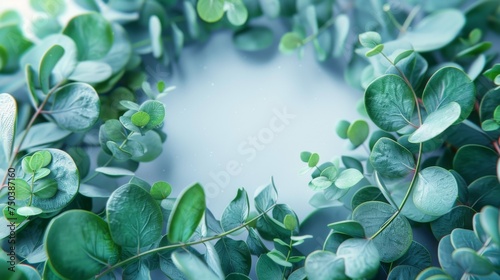A close up of a wreath of green leaves