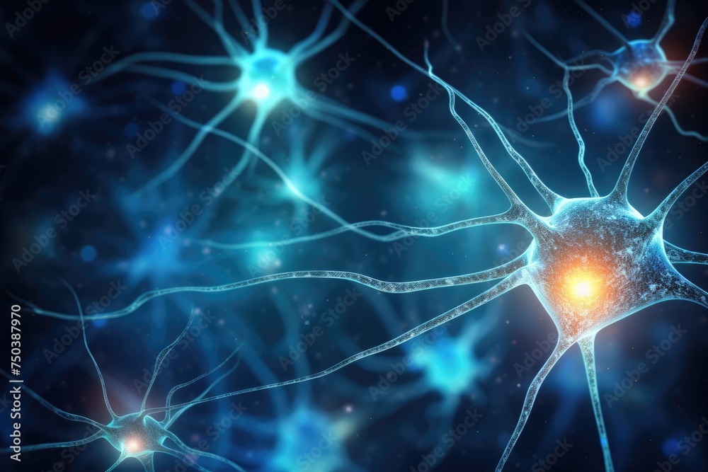 Nerve cells or neural networks with cell activity between each other. Neurology and the nervous system, Ai Generated Nerve cells or neural networks with cell activity between each other. Neurology and the nervous system, Ai Generated