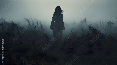 Single Person Walking in the Dark Night photo